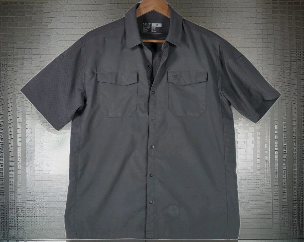 5.11 Tactical Vented Men's Medium Gray Short Sleeve Snap Front Utility Gorpcore